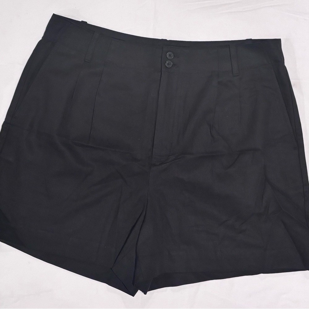 Madewell Pleated High Waist Lyocell/Cotton/Linen Black Shorts Size 14